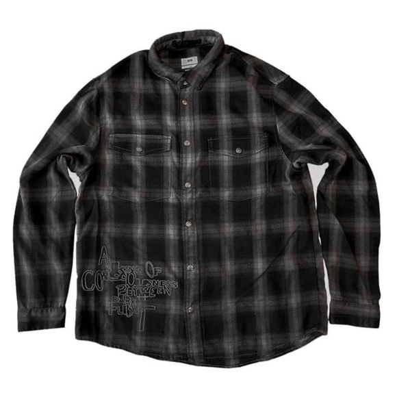 NWT Ksubi Consciousness Plaid Print Flannel Shirt Men's Size XL Ombre Gray Black - Picture 6 of 16